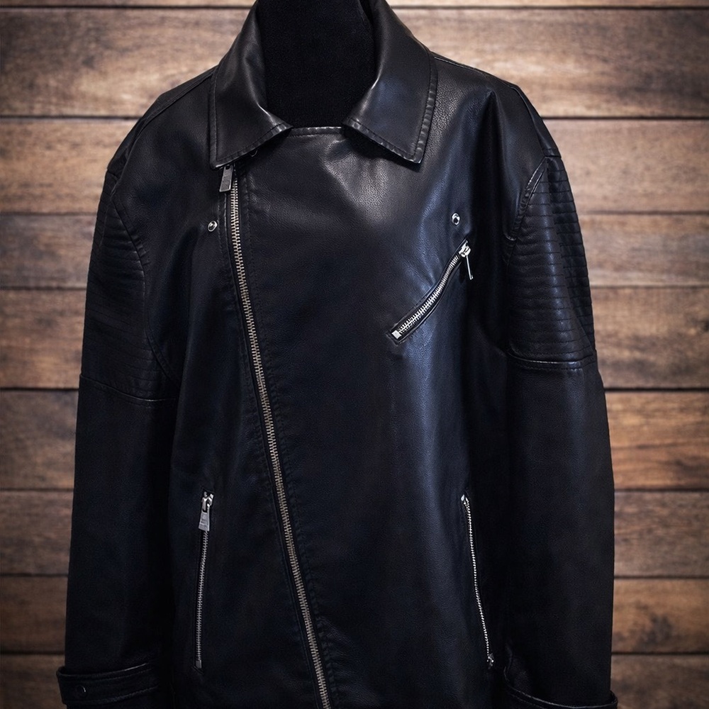 Men's Black Leather Moto Jacket - Brand